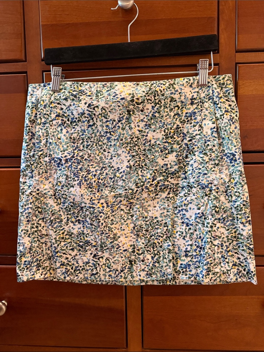J. Crew Stretch Speckled Floral Mini Skirt in Blue, Green, and Cream